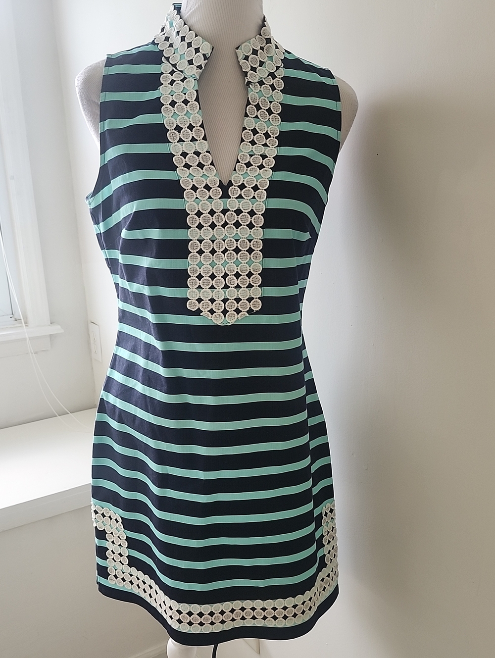 Sail To Sable Striped Sleeveless Dress Appliqué detail Size M Preppy Nautical